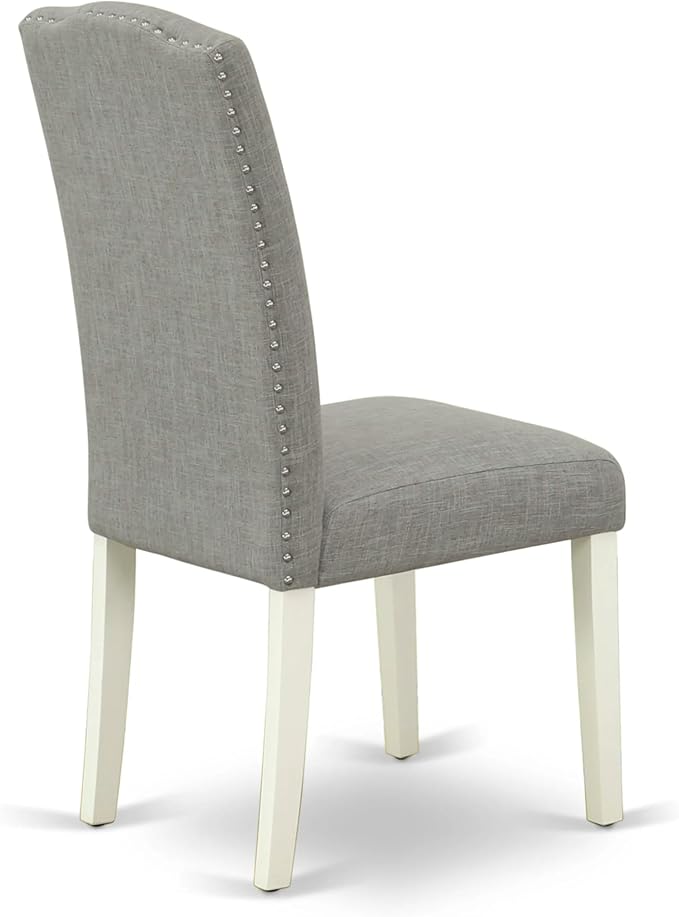 East West Furniture ANEN5-LWH-06 5 Piece Dining Room Furniture Set Includes a Round Kitchen Table with Pedestal and 4 Dark Shitake Linen Fabric Parsons Dining Chairs, 36x36 Inch, Linen White