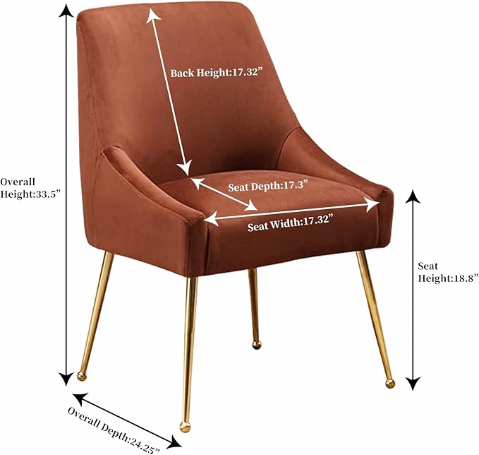Modern Velvet Dining Chairs Set of 2, Contemporary Upholstered Furniture Collection with Polished Gold Metal Legs, Elegant Accent Chairs for Kitchen Living Room(Brown)