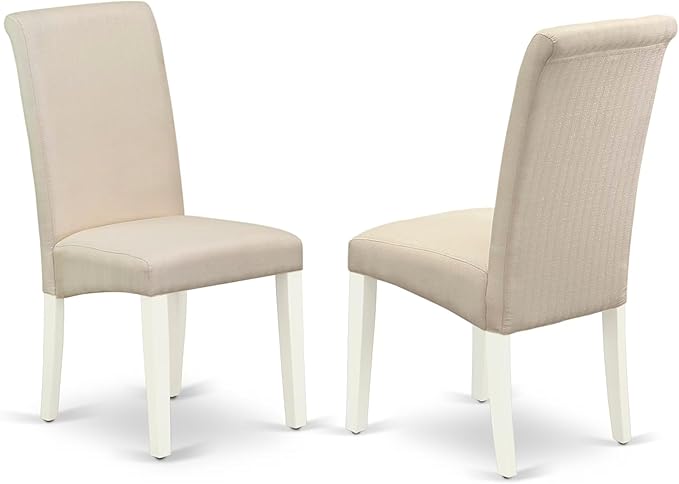 East West Furniture AMBA3-LWH-01 3 Piece Modern Dining Table Set Contains a Round Kitchen Table with Pedestal and 2 Cream Linen Fabric Upholstered Parson Chairs, 36x36 Inch, Linen White