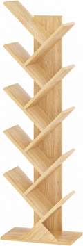 10 Tier Tree Book Shelf, Floor Standing Wood Bookshelf for Narrow Space, Storage Organizer Bookshelves for Books/CDs/Magazine, Bookcase with Shelves for Home Office, Living Room - Natural