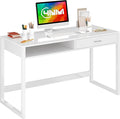 4NM 43.3" Computer Desk with Drawer, Morden White Home Office Desk, Study Writing Table with Storage for Small Spaces,Vanity Desk Makeup Table for Bedroom- White