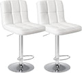 Sweetcrispy Bar Stools Set of 2, Armless PU Leather Adjustable Swivel Barstools, Hydraulic Kitchen Counter Height Thickened Seat Cushion Square Island Countertop Chairs with Back - White