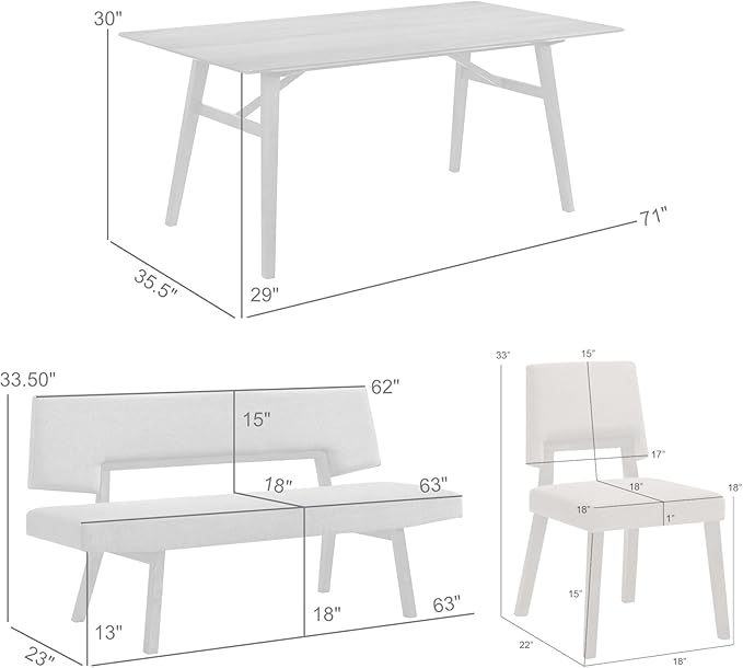 Armen Living Channell Mid Century Modern 5 Piece Walnut Wood Dining Table Set with Benches in Orange Fabric