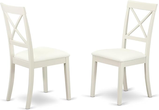 East West Furniture DLBO5-LWH-LC 5 Piece Dining Room Furniture Set Includes a Round Kitchen Table with Dropleaf and 4 Faux Leather Upholstered Dining Chairs, 42x42 Inch, Linen White
