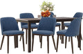 COLAMY 60 Inch Rectangular Kitchen Dining Table for 6, Modern Farmhouse Dining Table Set for 6, Wood Dining Table and Upholstered Dining Chairs for Kitchen, Dining Room, Restaurant, Brown/Blue