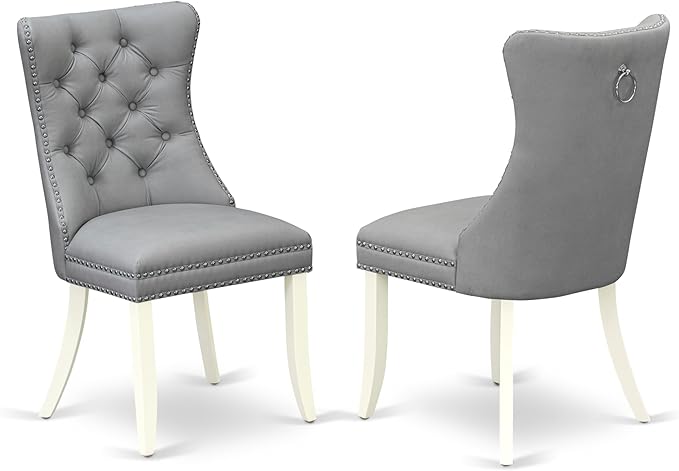 East West Furniture DODA9-LWH-27 9 Piece Modern Dining Table Set Includes a Rectangle Kitchen Table with Butterfly Leaf and 8 Polyester Fabric Upholstered Chairs, 42x78 Inch, Linen White