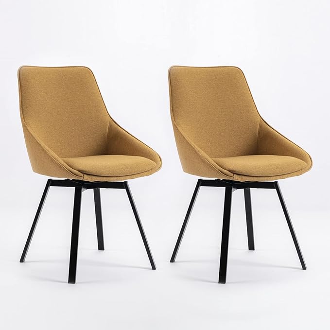 Dining Chairs Set of 2 Yellow Living Room Chairs Fabric Upholstered Kitchen Chairs,Loads Up to 270lbs,Quick Assembly,Swivel Dining Chair