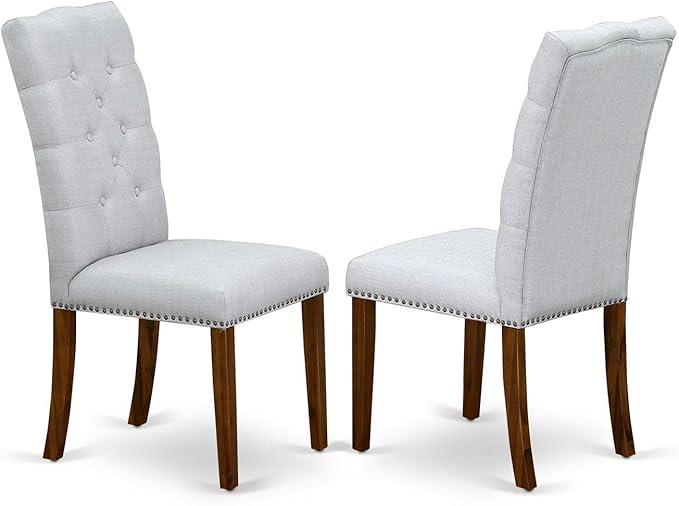 East West Furniture DLEL3-ANA-05 3 Piece Modern Dining Table Set Contains a Round Wooden Table with Dropleaf and 2 Grey Linen Fabric Parsons Dining Chairs, 42x42 Inch, Natural