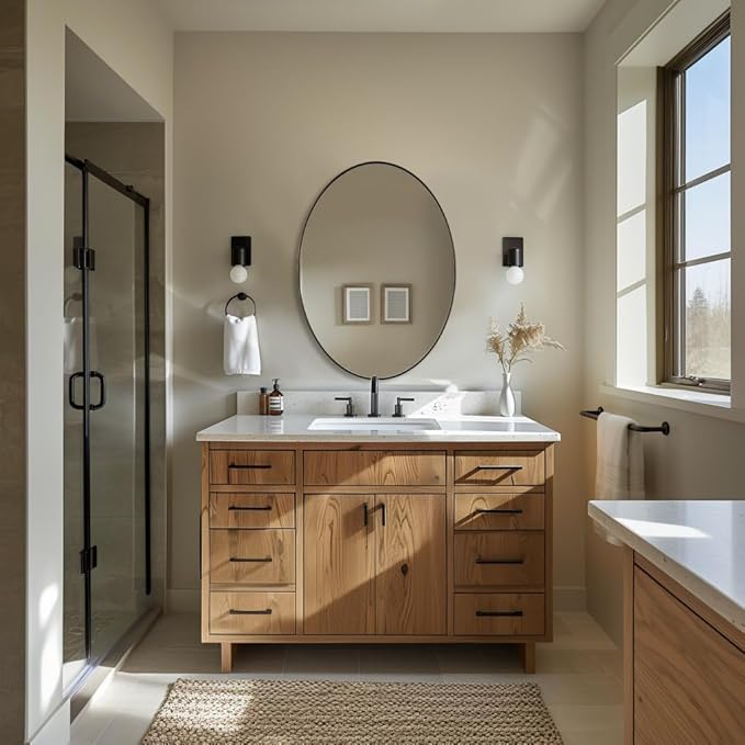 ANDY STAR Bronze 22x30 Oval Bathroom Mirror, Sturdy Stainless Steel Frame, Anti-Scratch Glass, Modern Brushed Bronze Finish, Easy Wall Mount