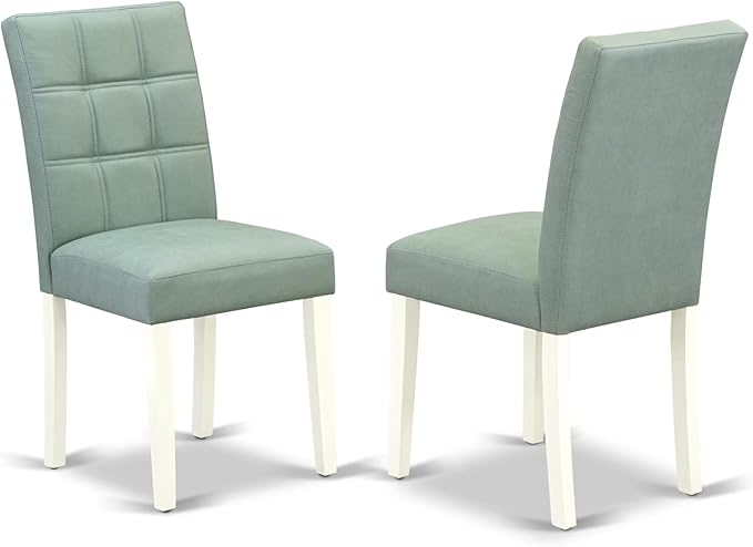 East West Furniture ANAS3-LWH-43 3 Piece Dining Table Set consists A Dinner Table and 2 Willow Green Polyester Fabric Parson Kitchen Chairs with Stylish Back- Linen White Finish