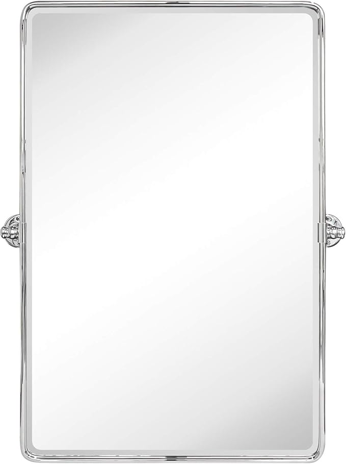 TEHOME 20x30'' Chrome Pivot Mirror Rectangle Bathroom Vanity Mirror Chrome Rounded Corner Metal Framed Tilting Beveled Vanity Wall Mirrors