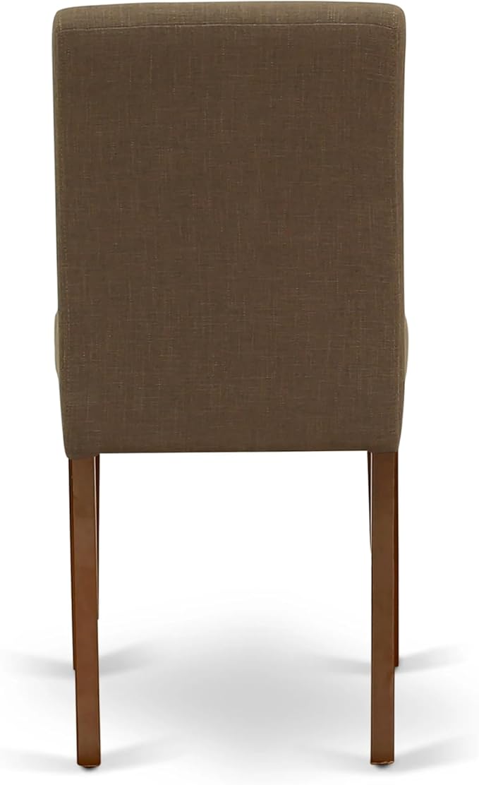 East West Furniture AMAB3-MAH-18 3 Piece Kitchen Table Set for Small Spaces Contains a Round Dining Table with Pedestal and 2 Coffee Linen Fabric Upholstered Chairs, 36x36 Inch, Mahogany