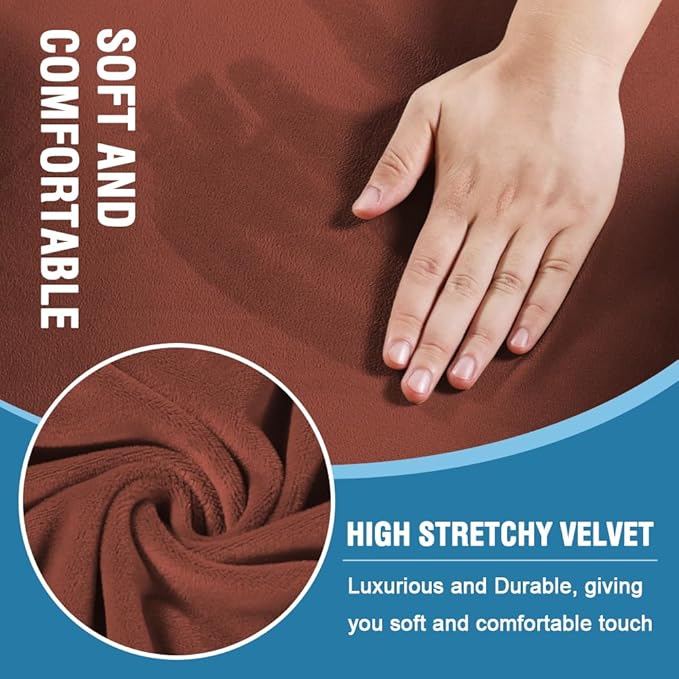 H.VERSAILTEX Sofa Cover 4 Piece T Cushion Sofa Slipcovers Thick Velvet Couch Cover Stretch T Cushion Sofa Covers for 3 Cushion Couch with 3 Individual T Cushion Covers Washable, Rust