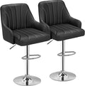 VECELO Bar Stools Set of 2, Adjustable Barstools, Counter Height Stools with Back and Arm, Kitchen Island Stools, Swivel PU Leather Stools, Modern Style, PU Black