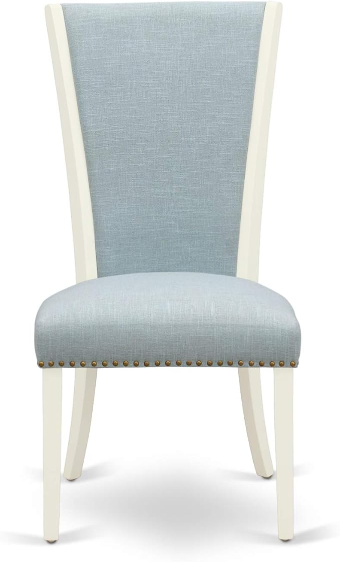 East West Furniture DOVE5-LWH-15 5 Piece Dining Table Set Includes a Rectangle Kitchen Table with Butterfly Leaf and 4 Baby Blue Linen Fabric Upholstered Chairs, 42x78 Inch, Linen White