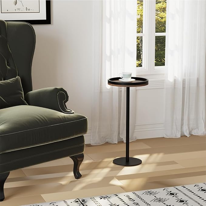 Round Drink Table,Small Pedestal Table,Small Round Side Table for Narrow Spaces,Martini Table for Living Room, Bedroom, Bathroom,Balcony (Rustic Brown)