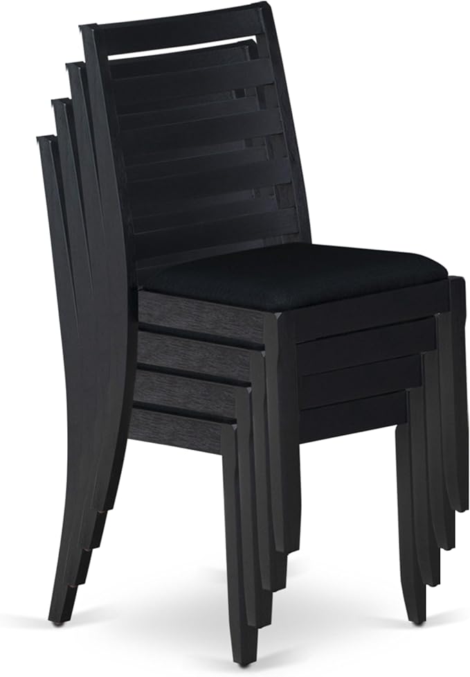 X07X1-B06-24 9-pc Modern Dining Room Table Set a Rectangular Dining Table and 2 wooden Benches and 7 Black Polyester Stackable Chair, 39x120 Inch, Wire Brushed Black