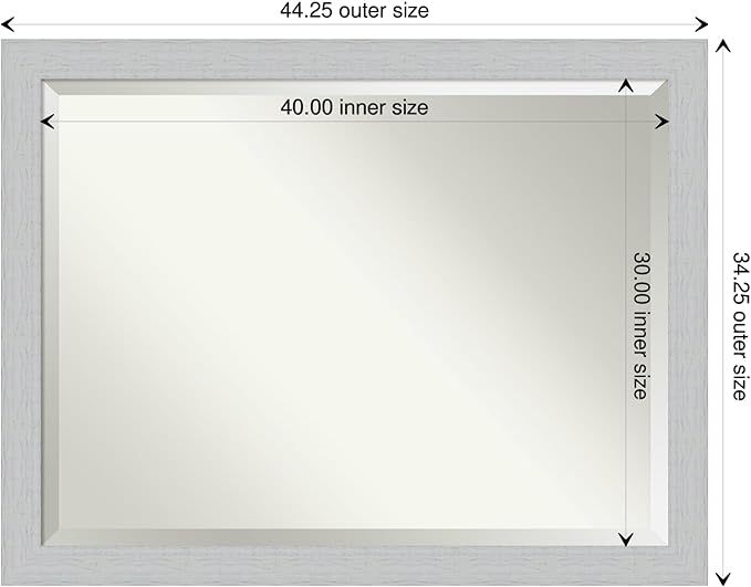 Amanti Art White Bathroom Mirror for Over Sink, 34x44 Shiplap White Rectangle Vanity Mirror, X-Large Coastal Wood Frame, Hangs Horizonally and Vertically, Bathroom Wall Decor, Beveled Edge from WI