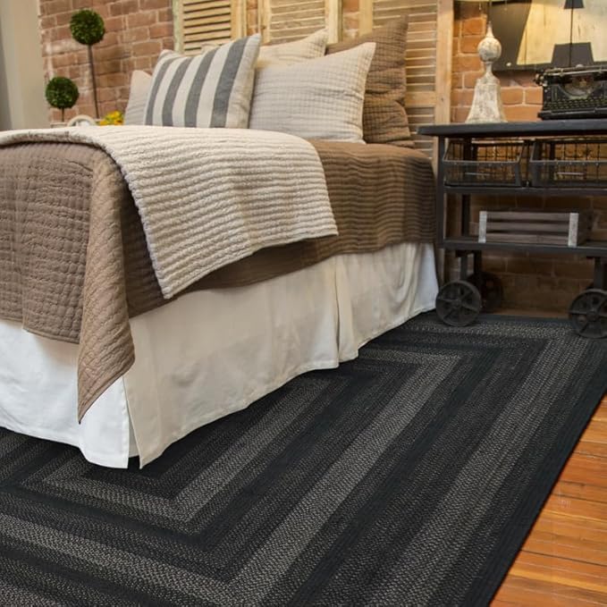 Jet Black Braided Area Rugs 4x6' – Primitive Black and Gray Area Rug for Bedroom and Large Entryway