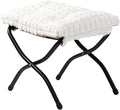 HollyHOME 15"(H) Folding Footrest Stool, Upholstered Small Foldable Ottoman, Accent Padded Sofa Foot Stool for Lazy Chair, Metal Portable Foot Rest Ottoman for Living Room, Bedroom, Faux-Fur White