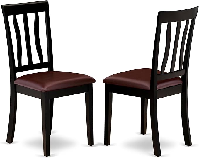 East West Furniture HLAN5-BCH-LC 5 Piece Dining Set Includes a Round Dining Table with Pedestal and 4 Faux Leather Kitchen Room Chairs, 42x42 Inch, Black & Cherry