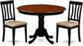 East West Furniture HLAN3-BCH-C 3 Piece Modern Dining Table Set Contains a Round Wooden Table with Pedestal and 2 Linen Fabric Kitchen Dining Chairs, 42x42 Inch, Black & Cherry
