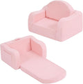 Welnow Kids Sofa, 2-in-1 Soft Sherpa Toddler Chair, Convertible Toddler Couch Lounger, Flip Out Kids Couch Chair with Side Pockets & Removable Cover for Girls and Boys, Pink