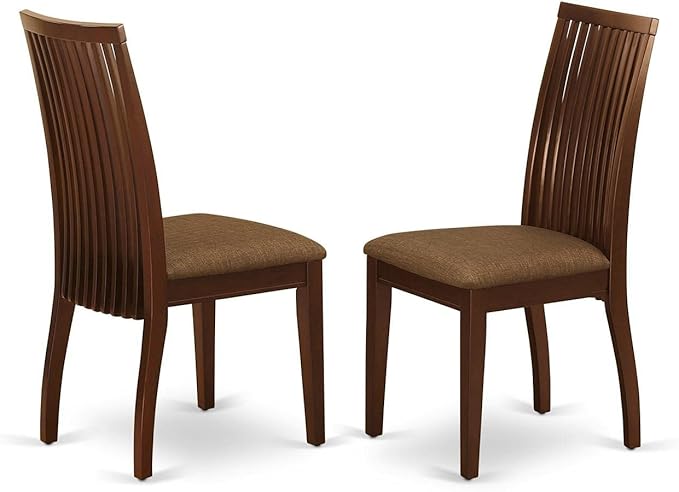 East West Furniture HLIP3-MAH-C 3 Piece Dining Room Furniture Set Contains a Round Dining Table with Pedestal and 2 Linen Fabric Upholstered Chairs, 42x42 Inch, Mahogany