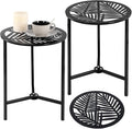 2 Packs 13" Metal Outdoor Side Tables Small Black Outside End Table for Patio Round Accent Corner Stand for Small Spaces Weather-Resistant Coffee Table for Balcony Porch Plant Stand, Pinna Form Leaf