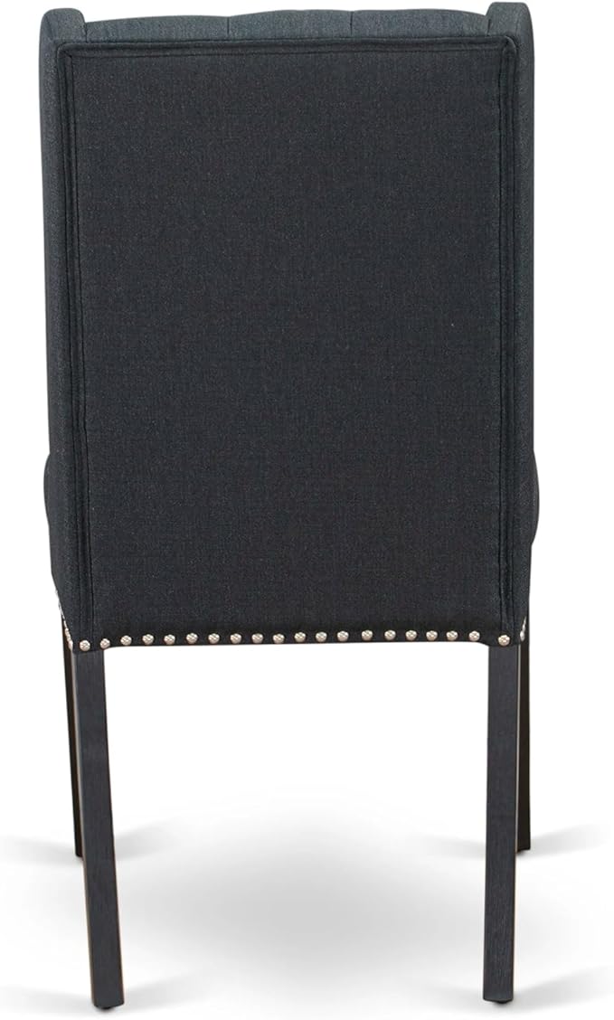 X12FO-006-24 - 13-piece Dining Room Table Set a Rectangular Kitchen Table and 12 Black Linen Fabric Dining Chair, 39x120 Inch, Wire Brushed Black