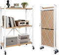 BAOYOUNI 3-Tier Vintage Industrial Bookshelf - No Assembly Folding Storage Shelf with Woodgrain Finish | Collapsible Metal Bookcase for Living Room, Office & Bedroom