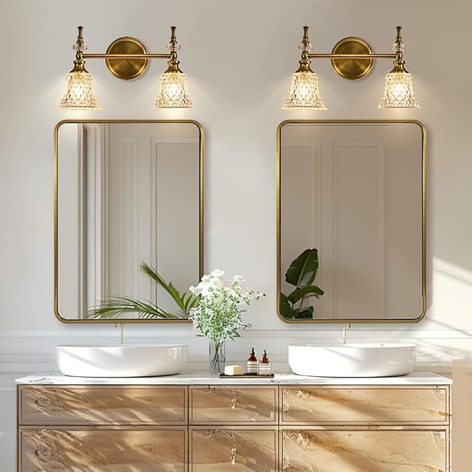 ANDY STAR Gold Bathroom Mirror for Wall, 30x36’’ Brushed Gold Rounded Rectangle Mirror for Vanity in SUS304-Anti-Rust, Wall-Mounted Horizontal/Vertical 1’’ Deep