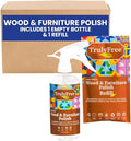 Natural Wood Cleaner & Furniture Polish - Leather Cleaner, Vinyl, Furniture & Wood Polish, Helps Remove Water Stain, Unscented - Includes: 1 Refillable Empty 12oz Bottle & 1 Refill(3 fl oz)