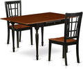 East West Furniture MZNI3-BCH-W 3 Piece Dining Table Set for Small Spaces Contains a Rectangle Dining Room Table with Dropleaf and 2 Wood Seat Chairs, 36x54 Inch, Black & Cherry