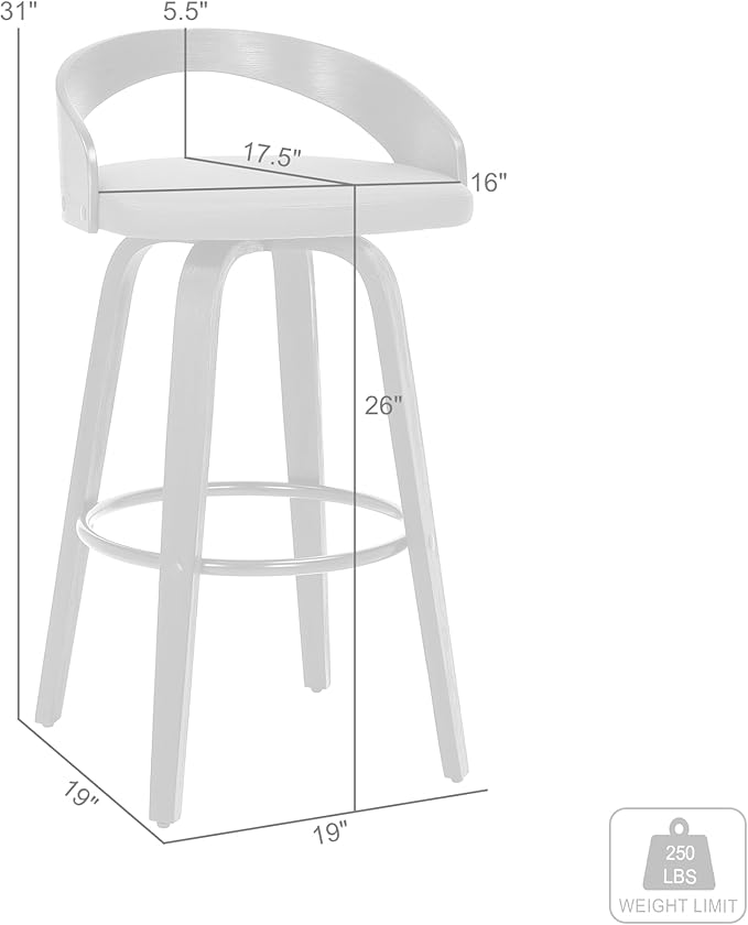 Armen Living Sonia 26" Counter Height Swivel Gray Faux Leather and Black Wood Bar Stool - Set of 2