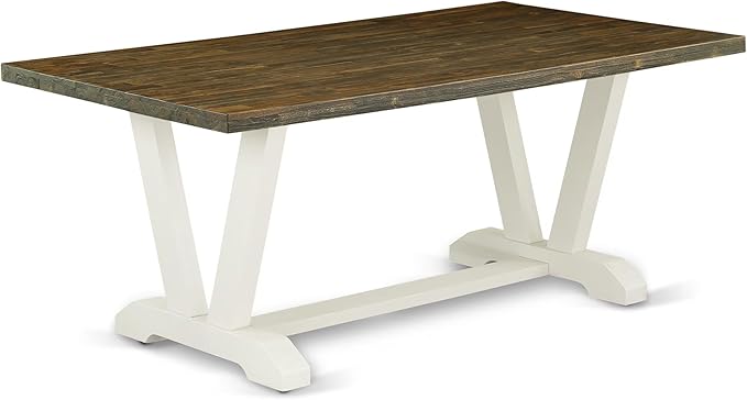 East West Furniture V077AB264-6 6 Piece Dining Table Set Contains a Rectangle Dining Room Table with V-Legs and 4 White Faux Leather Upholstered Chairs with a Bench, 40x72 Inch, Multi-Color