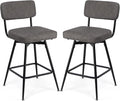 Swivel Counter Height Bar Stools Set of 2, Faux Leather Bar Stools with Back, Metal Legs and Footrest, 26" Seat Height Barstools for Kitchen Islands and Home Bars, Easy Assembly, Grey&Black