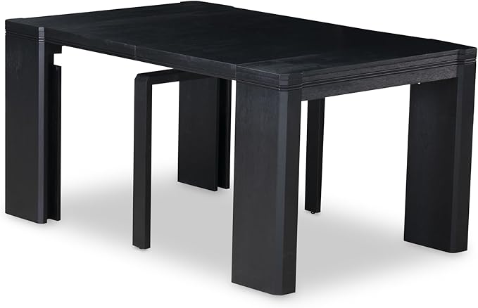 X07SI-B06-48 - 9-piece Dining Room Table Set a Rectangular Kitchen Table and a wooden Bench and 7 coffee Linen Fabric Dining Chair, 39x120 Inch, Wire Brushed Black
