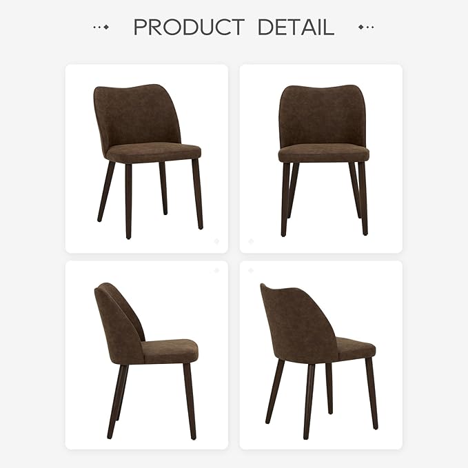 COLAMY Upholstered Dining Chairs Set of 2, Modern PU Leather Dining Room Kitchen Side Chair with Padded Seat and Wood Legs Restaurant/Cafe, Dark Brown
