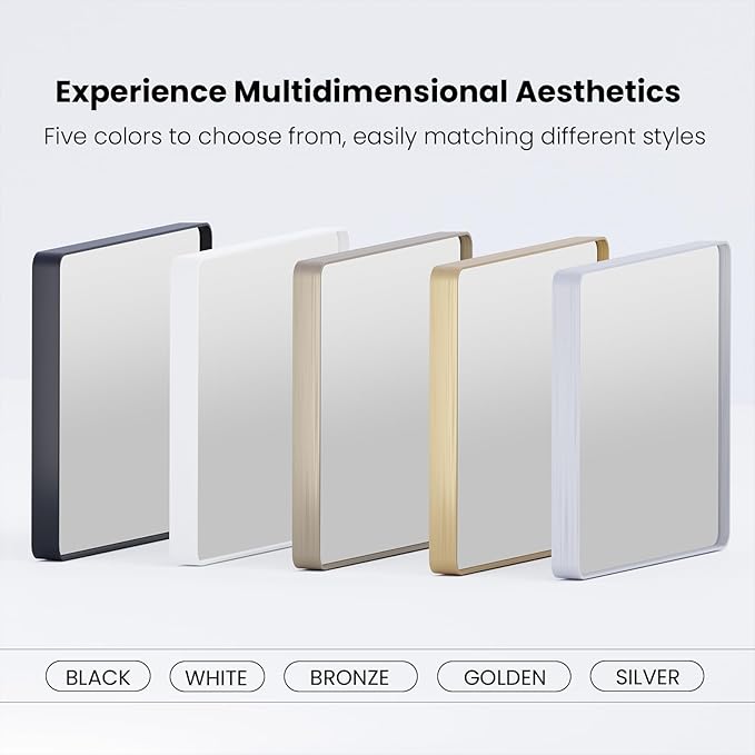 Gold Bathroom Mirror, 50x30 Inch Brushed Gold Metal Frame Mirror for Wall, Rounded Rectangle Bathroom Vanity Mirror, Tempered Glass, Anti-Rust, Horizontal/Vertical