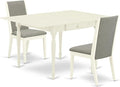 East West Furniture MZLA3-LWH-06 3 Piece Kitchen Table & Chairs Set Contains a Rectangle Dining Table with Dropleaf and 2 Shitake Linen Fabric Upholstered Chairs, 36x54 Inch, Linen White