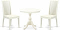 East West Furniture AMIP3-LWH-W 3 Piece Dining Room Table Set Contains a Round Kitchen Table with Pedestal and 2 Dining Chairs, 36x36 Inch, Linen White