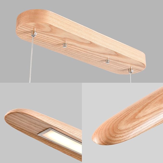 59" 40W Wood LED Linear Pendant Light Fixture Led Dining Room Light Dimmable Hanging Light Fixture for Dining Room Kitchen Island Pool Table Lights Natural Ash
