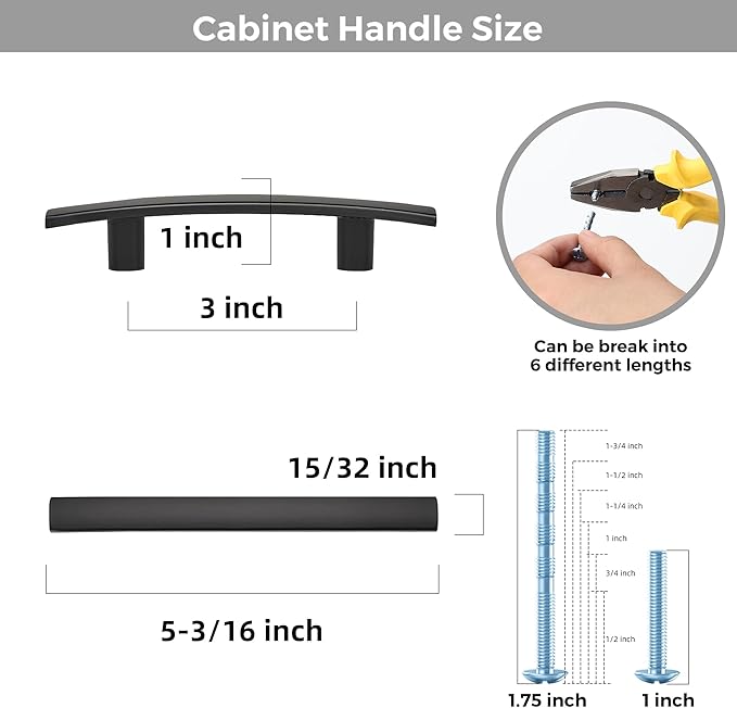 10 Pack Cabinet Handles 3" Hole Center - Curved Cabinet Pulls Black Drawer Pulls for Kitchen Cupboard Solid Hardware for Dresser Drawer Arch Hardware