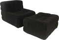 Bean Bag Chair - Memory Foam Bean Bag Chair for Adults, Comfy High-Resilience Single Sofa, Small Space Floor Chair, Chaise Lounge for Living Room, Bedroom (Black, Square + Ottoman)