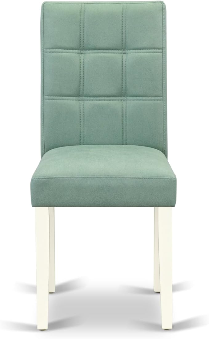 East West Furniture LGAS7-LWH-43 7 Piece Dining Set Contain A Mid Century Table and 6 Willow Green Polyester Fabric Mid Century Modern Dining Chairs, Linen White