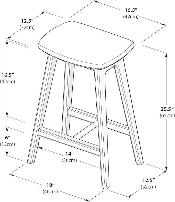 Plank+Beam Beryl Counter Height Stool - Mid-Century Modern Rubberwood Bar Stool with Faux Leather Seat, Metal Footrest, Easy Assembly, 2-Pack, Pecan/Toffee
