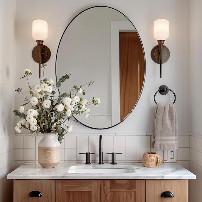 ANDY STAR Black Oval Mirror, 24x32'' Matte Black Metal Framed Oval Wall Mirror, Modern Black Vanity Mirror in Stainless Steel Frame, Wall Mount Horizontal or Vertical
