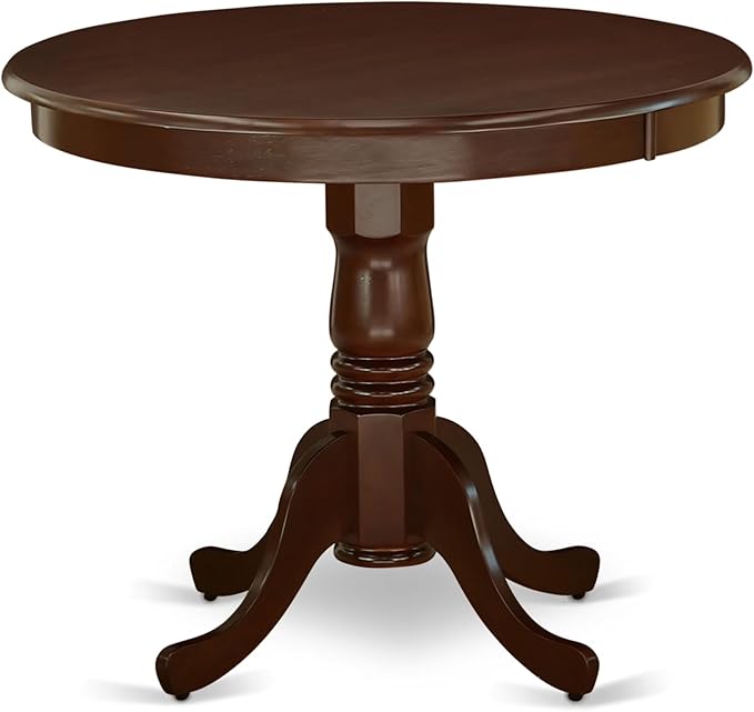 East West Furniture ANDR5-MAH-01 5 Piece Kitchen Table & Chairs Set Includes a Round Dining Room Table with Pedestal and 4 Cream Linen Fabric Parson Dining Chairs, 36x36 Inch, Mahogany