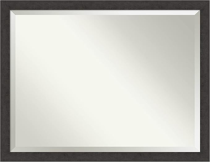Amanti Art Brown Bathroom Mirror for Over Sink, 34x44 Rustic Plank Espresso Narrow Rectangle Vanity Mirror, X-Large Rustic Farmhouse Frame, Hangs Horizonally and Vertically, Bathroom Wall Decor